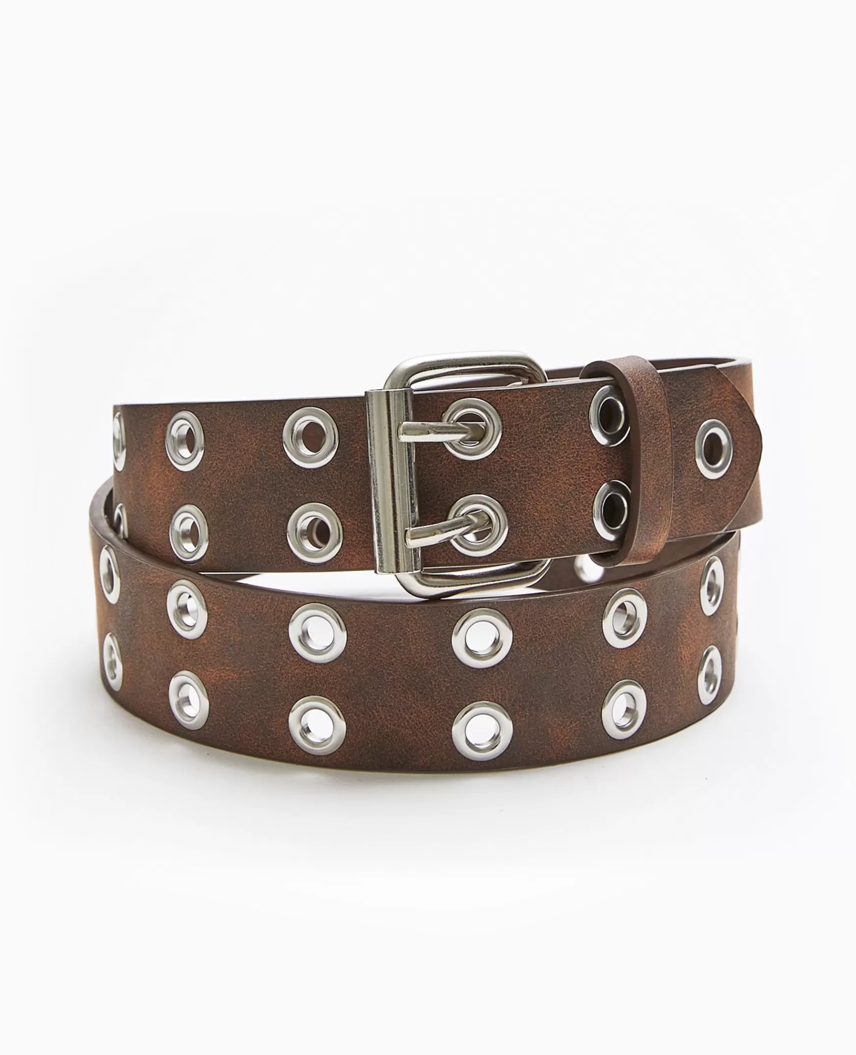Pimkie Ceinture aspect vieilli avec œillets mtalliques - Marron Fashion