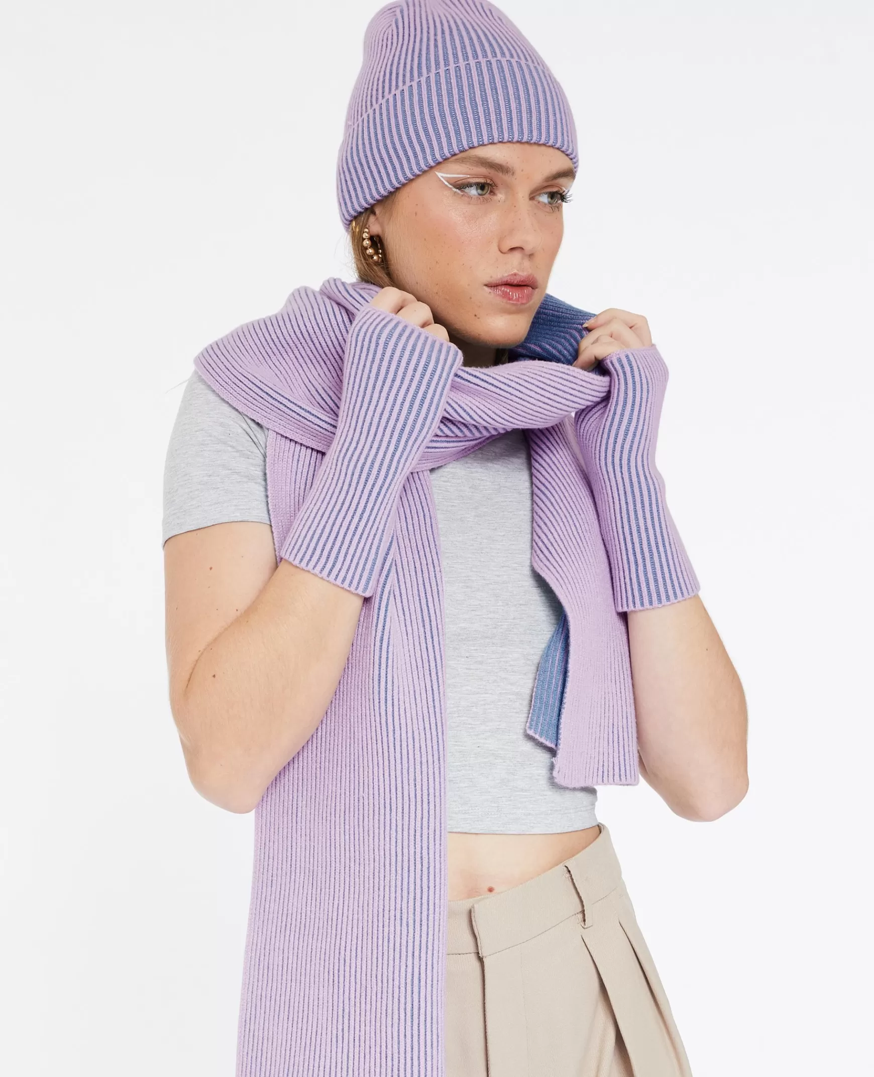 Pimkie Echarpe bicolore en maille côtele effet ray - Rose Fashion