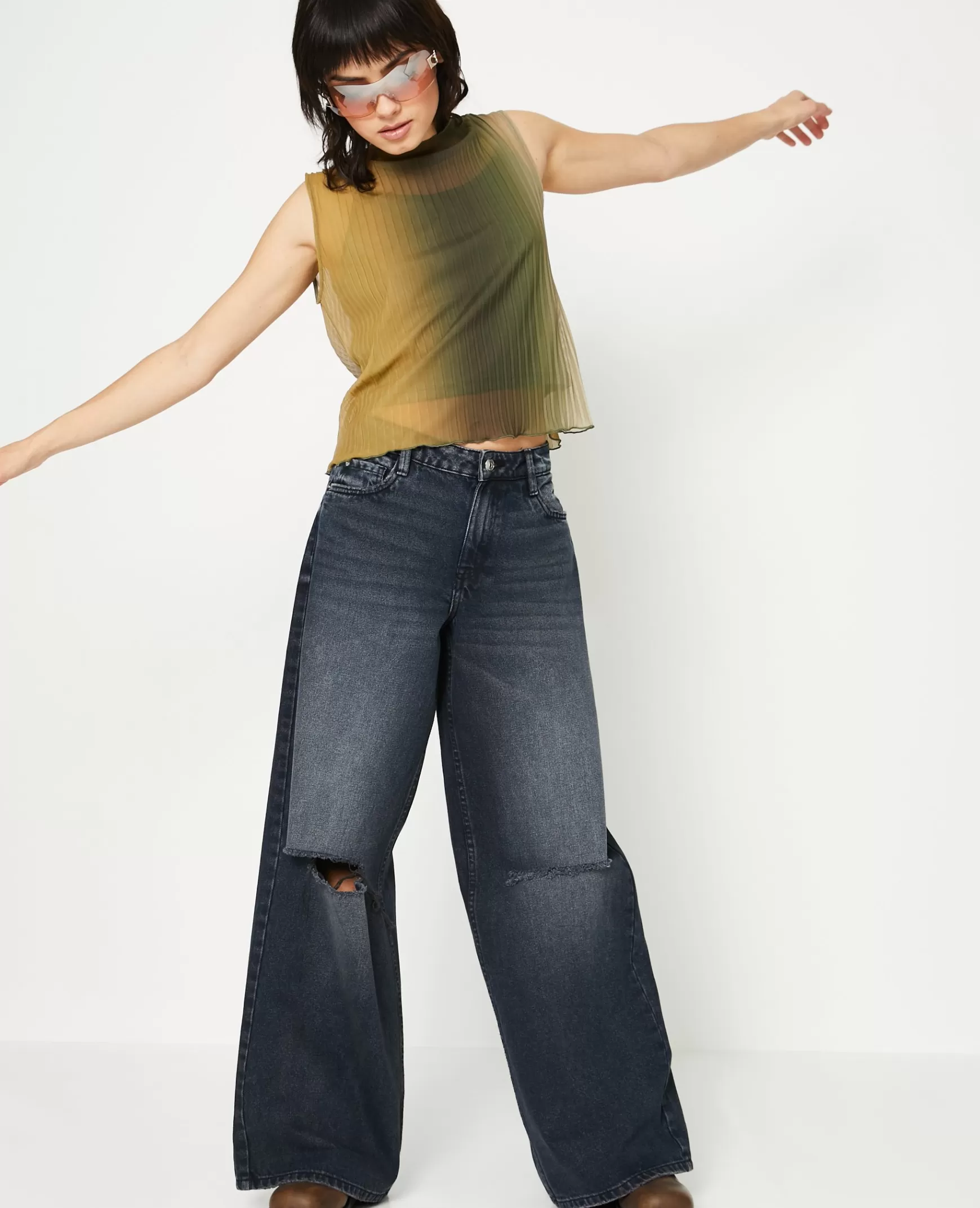 Pimkie Jean baggy destroy taille basse - Bleu Best Sale