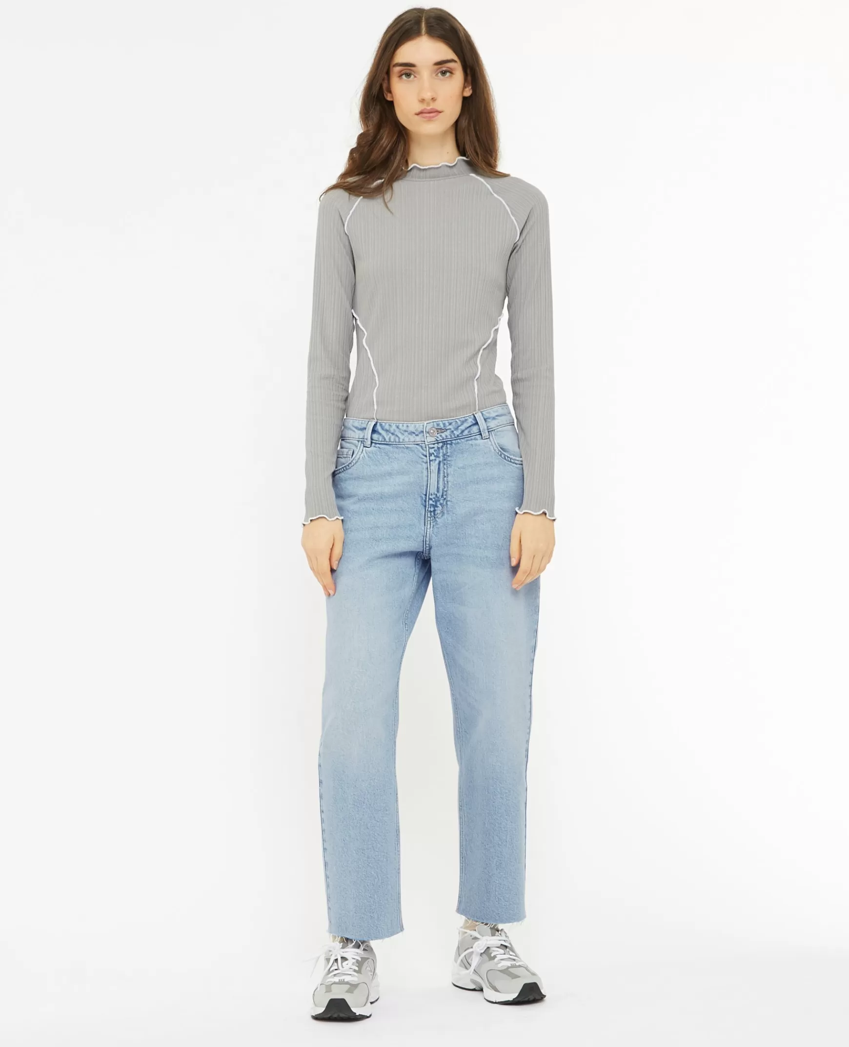 Pimkie Jean droit taille regular avec bas effilochs - Bleu clair Bleuclair Online