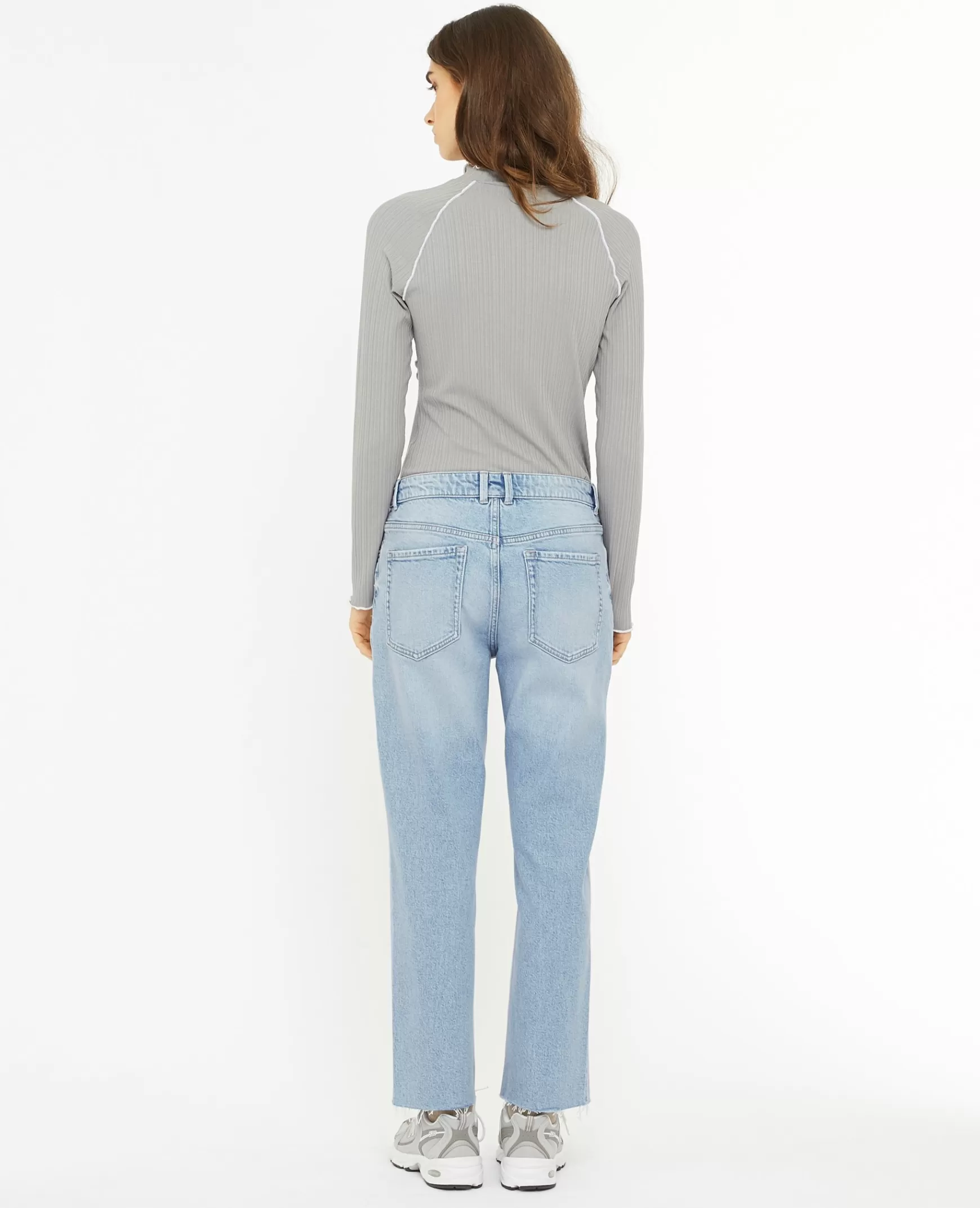 Pimkie Jean droit taille regular avec bas effilochs - Bleu clair Bleuclair Online