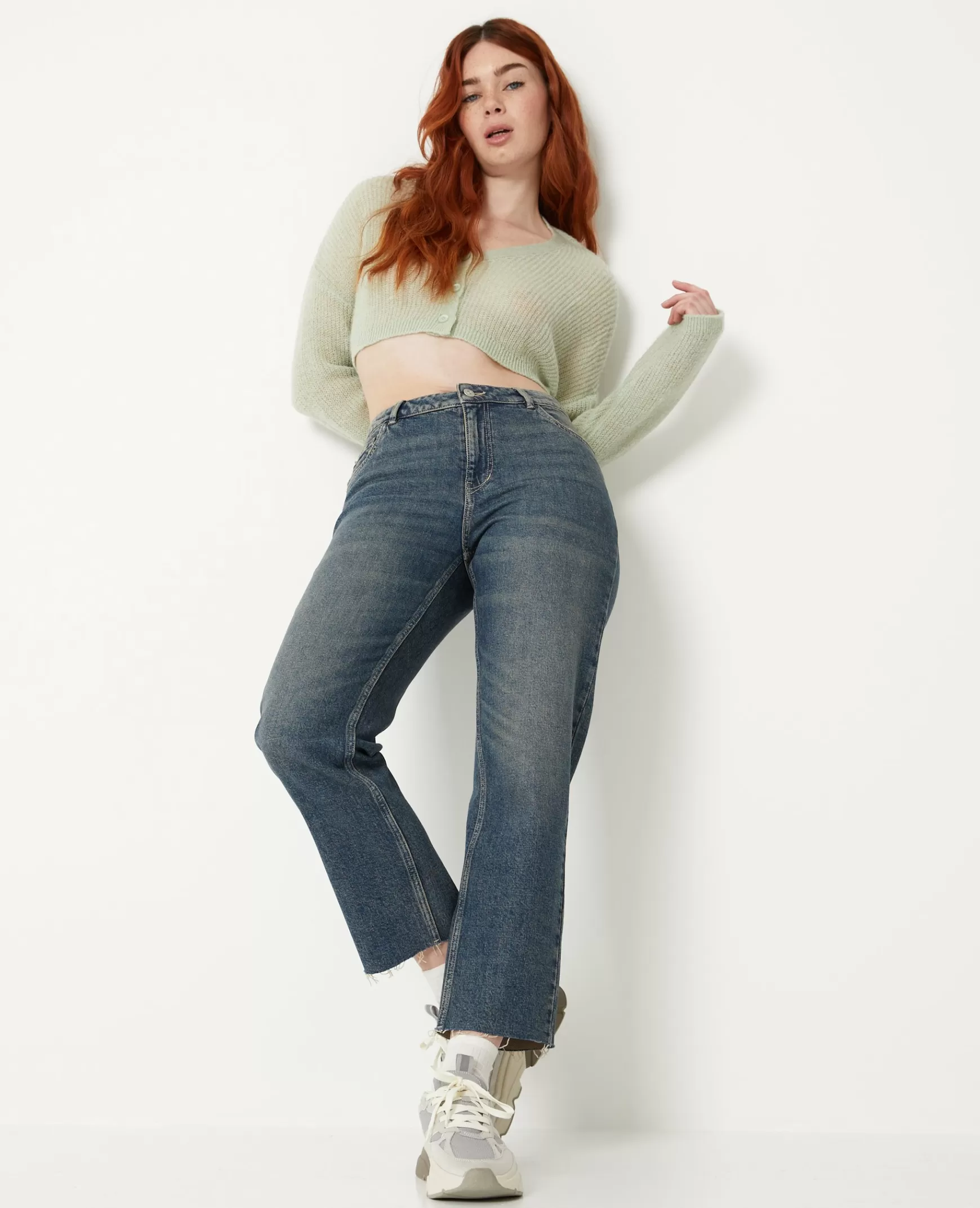 Pimkie Jean droit taille regular avec bas effilochs - Vert kaki Vertkaki Online