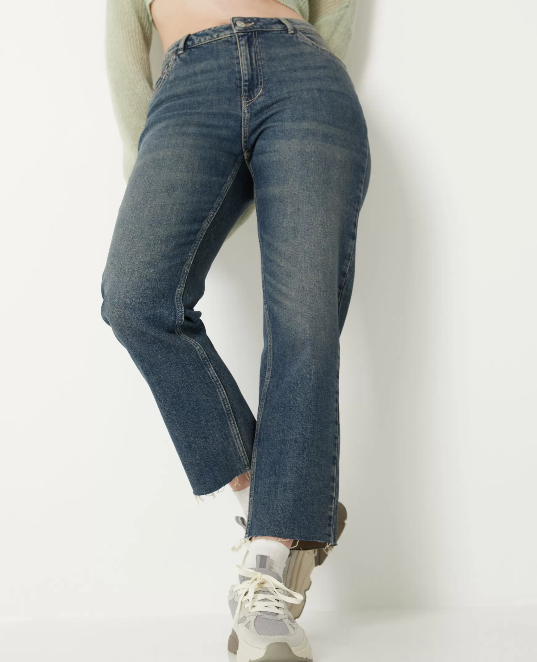 Pimkie Jean droit taille regular avec bas effilochs - Vert kaki Vertkaki Online