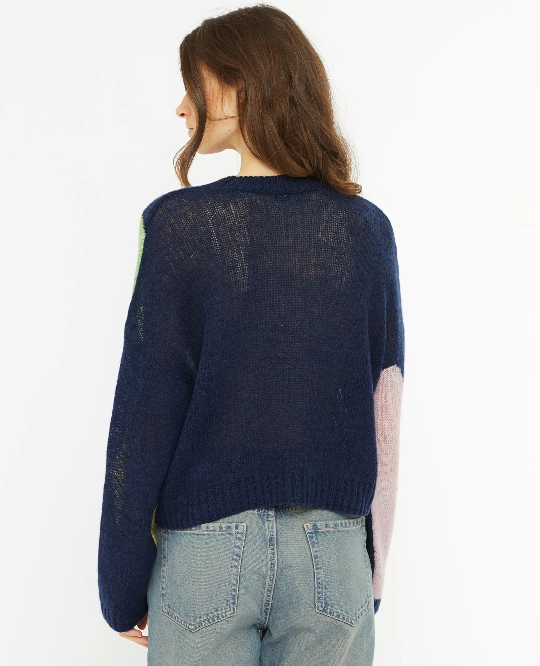 Pimkie Pull en maille lgère colorblock - Bleu Discount