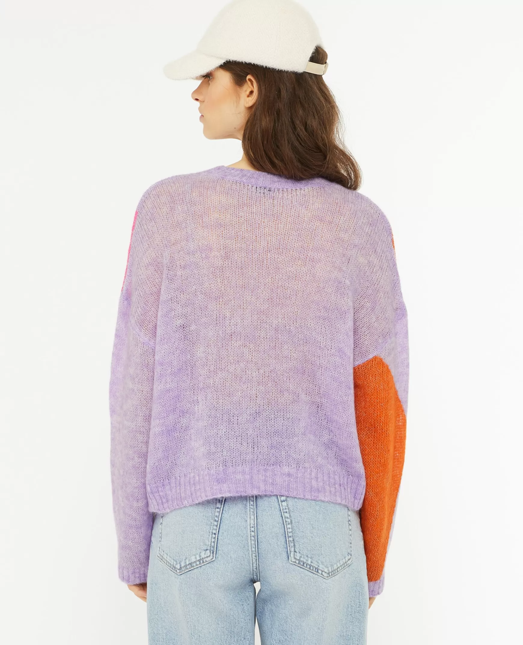 Pimkie Pull en maille lgère colorblock - Lilas Best Sale