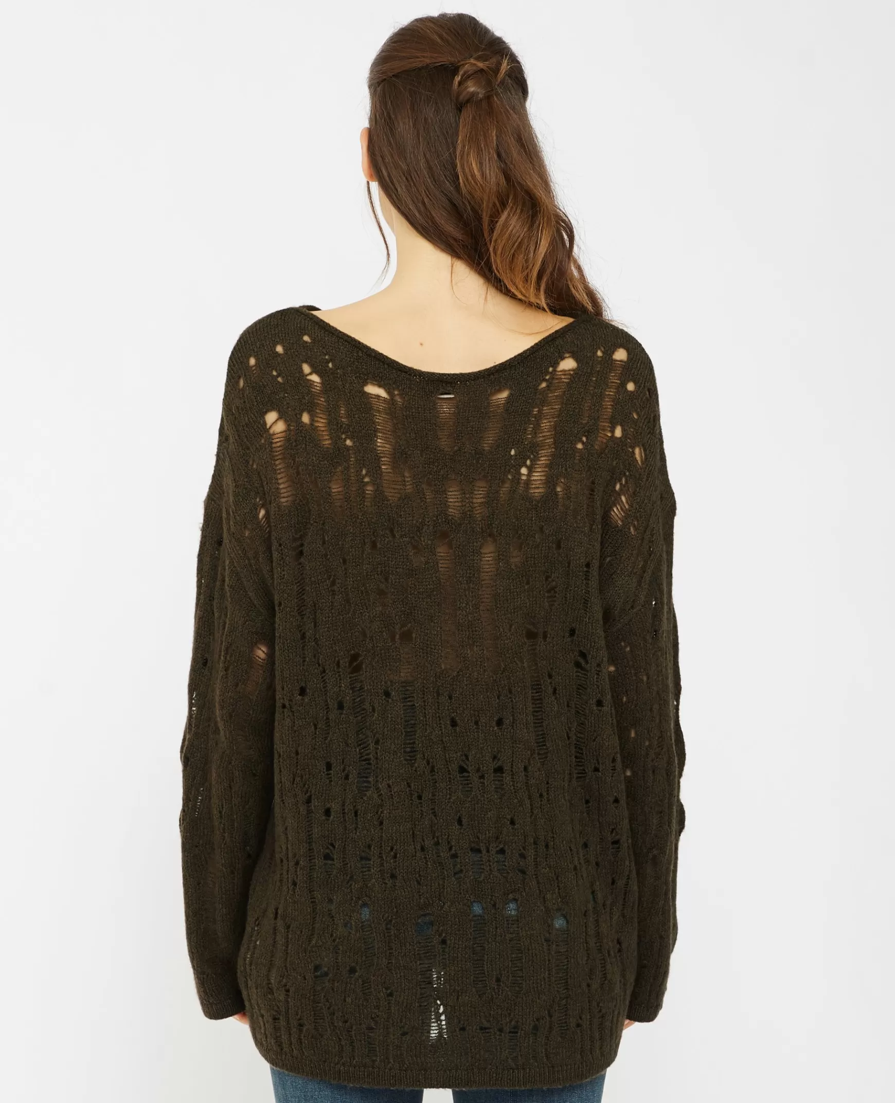 Pimkie Pull oversize en maille ajoure effet destroy - Vert kaki Vertkaki Store