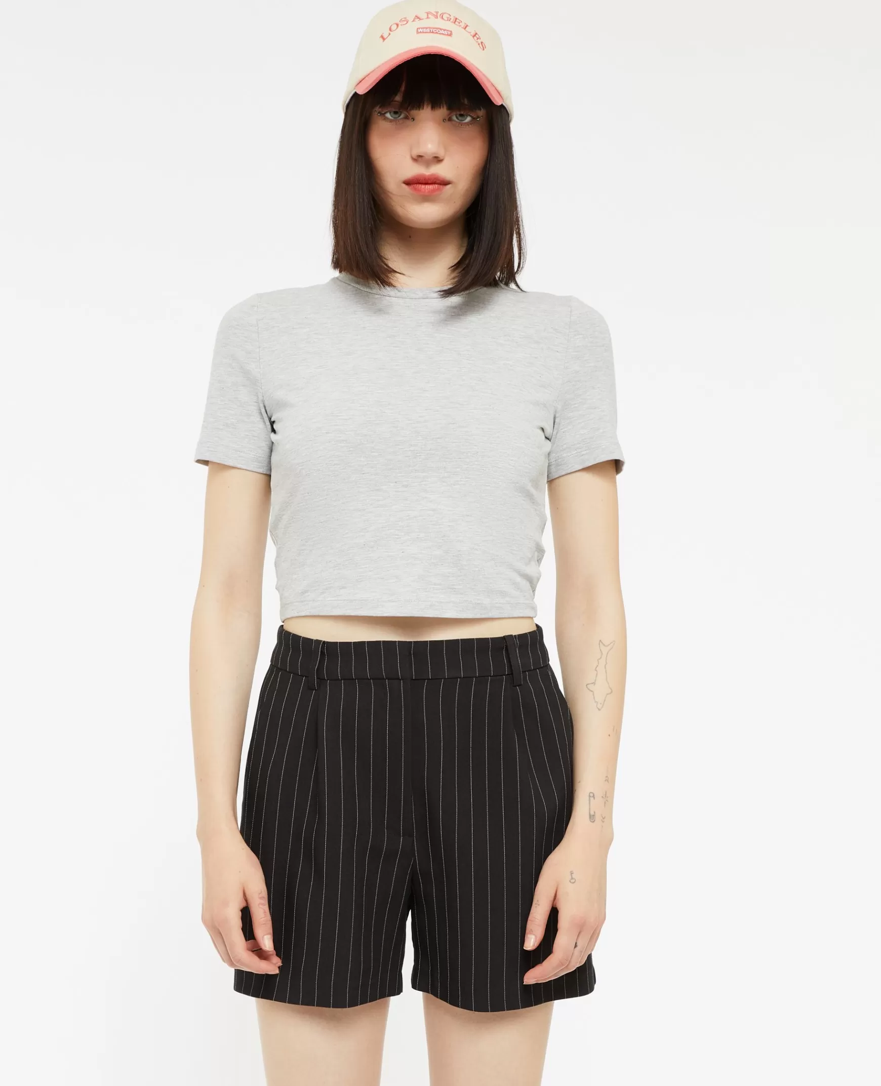 Pimkie Short taille haute fines rayures avec pinces - Noir Cheap